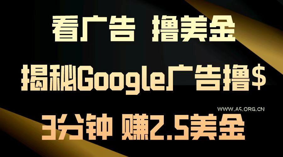 看广告,撸美金!3分钟赚2.5美金!日入200美金不是梦!揭秘Google广告…-A5资源网