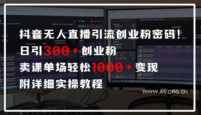 抖音无人直播引流密码!日引300+创业粉 单场轻松1000+变现 附详细实操教程-A5资源网