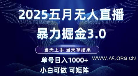 2025五月无人直播暴力掘金3.0,当天上手,当天拿结果,单号日入1k+小白可做可矩阵【揭秘】-A5资源网
