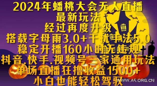 2024年蟠桃大会无人直播最新玩法,稳定开播160小时无违规,抖音、快手、视频号三家通用玩法【揭秘】-A5资源网