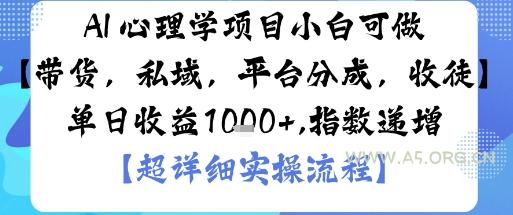 AI+心理学项目,小白可做,变现渠道多【带货,私域,平台分成,收徒】单日收益1k-A5资源网