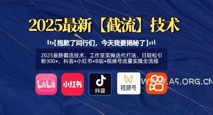 2025最新截流技术,工作室实操迭代打法,日轻松引粉300+,抖音+小红书+B站+视频号流量实操全流程-A5资源网