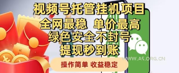 视频号托管挂G项目全网最稳,单价最高,绿色安全不封号提现秒到账,操作简单,收益稳定【揭秘】-A5资源网