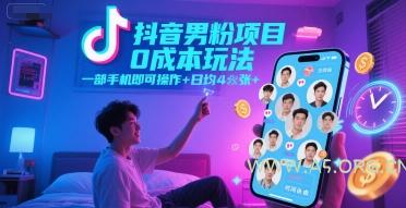 抖音男粉项目0成本玩法,一部手机即可操作,日均4张+,时间自由-A5资源网