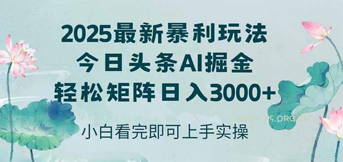 今日头条2025年最新暴利玩法,思路简单,复制粘贴,轻松实现矩阵日入3000+-A5资源网