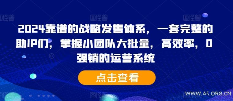 2024靠谱的战略发售体系,一套完整的助IP们,掌握小团队大批量,高效率,0 强销的运营系统-A5资源网