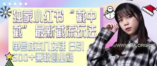 最新小红书截流玩法 独家截中截 单号成本几块钱 日引500+CY粉JZ粉-A5资源网