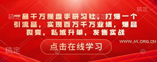 一品千万操盘手研习社,打爆一个引流品,实现百万千万业绩,爆品裂变,私域升单,发售实战-A5资源网