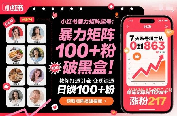 小红书暴力矩阵起号,教你打通引流-变现速通,日锁100+粉,破流量黑盒-A5资源网