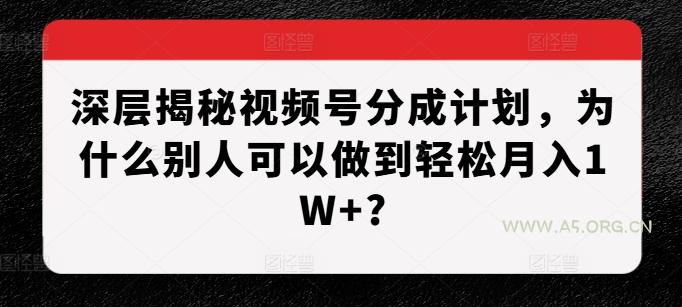 深层揭秘视频号分成计划,为什么别人可以做到轻松月入1W+?-A5资源网