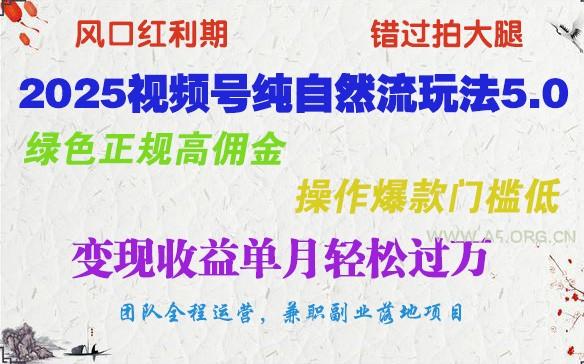 2025视频号纯自然流玩法5.0,绿色正规高佣金,操作爆款门槛低,变现收益单月轻松过万-A5资源网