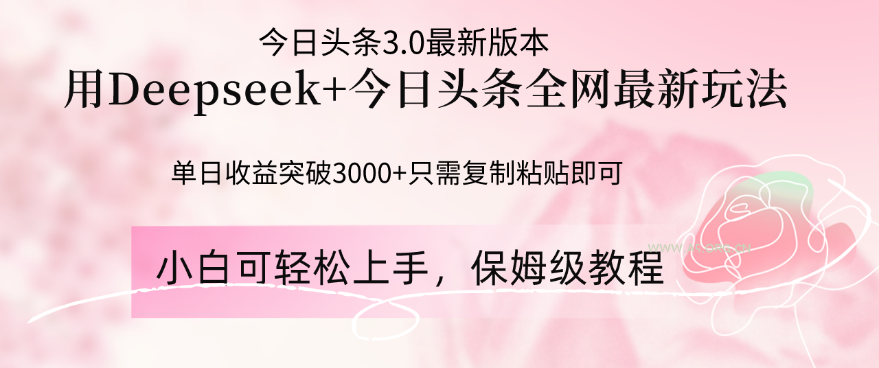 Deepseek结合今日头条全网最新玩法,单日收益突破3000+,只需要简单的…-A5资源网