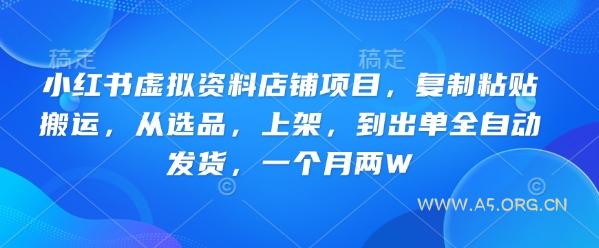 小红书虚拟资料店铺项目,复制粘贴搬运,从选品,上架,到出单全自动发货,一个月两W-A5资源网