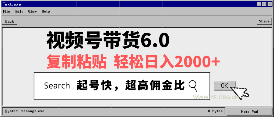 视频号带货6.0,轻松日入2000+,起号快,复制粘贴即可,超高佣金比-A5资源网