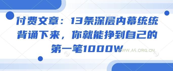 付费文章:13条深层内幕统统背诵下来,你就能挣到自己的第一笔1000W-A5资源网