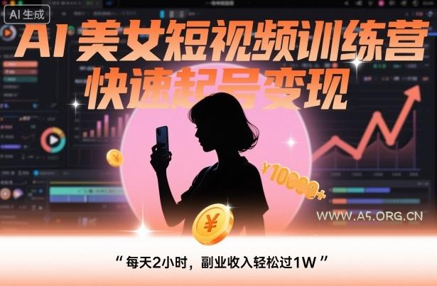AI美女短视频训练营,快速起号变现,每天2小时,副业收入轻松过1W-A5资源网