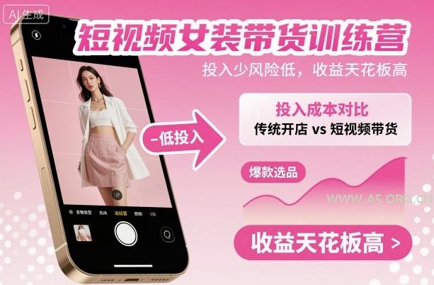 短视频女装带货训练营,投入少风险低,收益天花板高-A5资源网