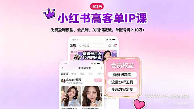 小红书高客单IP课,免费盈利模型、会员制、关键词截流,单账号月入10万+-A5资源网