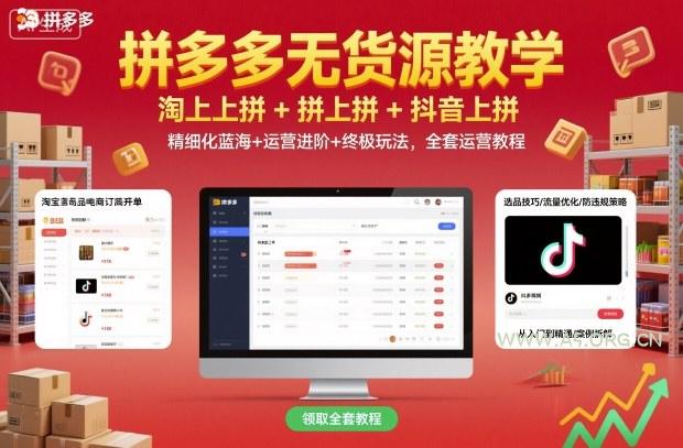拼多多无货源教学,淘上拼+拼上拼+抖上拼,精细化蓝海+运营进阶+终极玩法,全套运营教程-A5资源网