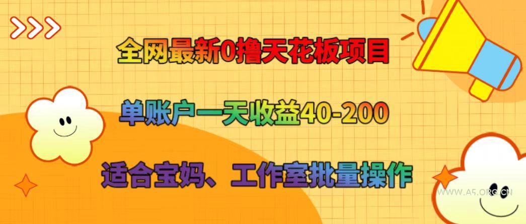 全网最新0撸天花板项目 单账户一天收益40-200 适合宝妈、工作室批量操作-A5资源网