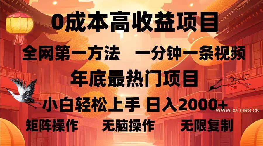 0成本高收益蓝海项目,一分钟一条视频,年底最热项目,小白轻松日入…-A5资源网