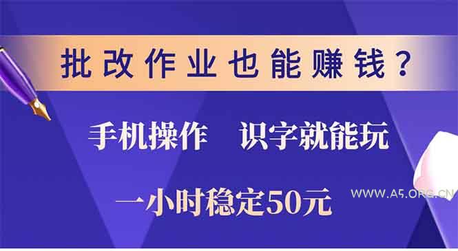 批改作业也能赚钱?0门槛手机项目,识字就能玩!一小时50元!-A5资源网