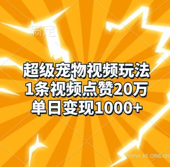 超级宠物视频玩法,1条视频点赞20万,单日变现1k-A5资源网
