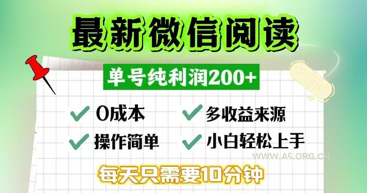 微信阅读最新玩法,每天十分钟,单号一天200+,简单0零成本,当日提现-A5资源网