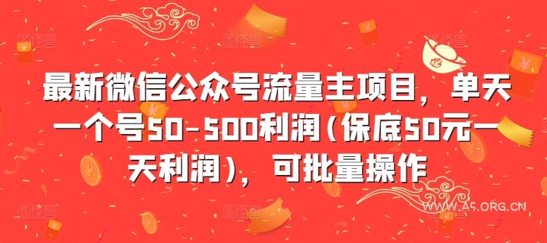 最新微信公众号流量主项目,单天一个号50-500利润(保底50元一天利润),可批量操作-A5资源网