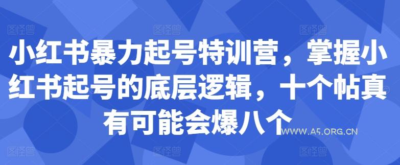 小红书暴力起号特训营，掌握小红书起号的底层逻辑，十个帖真有可能会爆八个-A5资源网