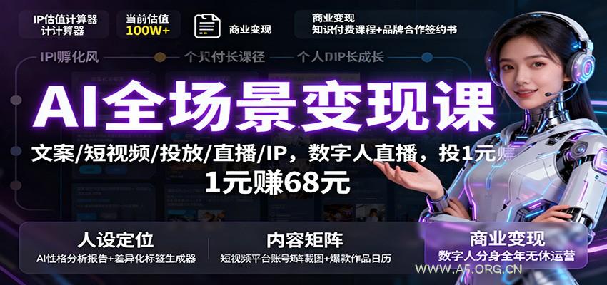 AI全场景变现课:文案/短视频/投放/直播/IP,数字人直播,投1元赚68元-A5资源网