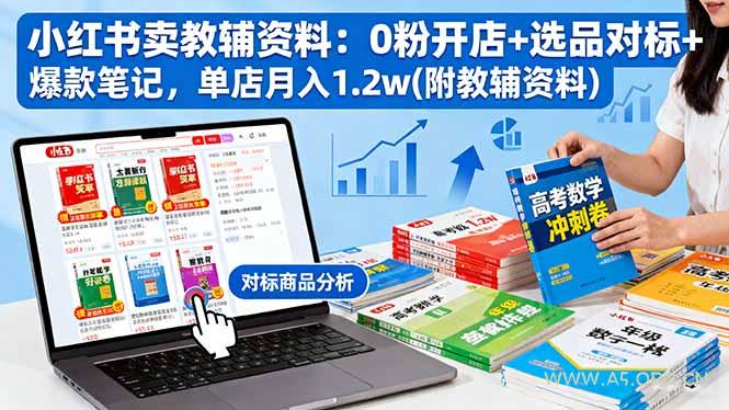 小红书卖教辅资料:0粉开店+选品对标+爆款笔记,单店月入1.2w(附教辅资料-A5资源网