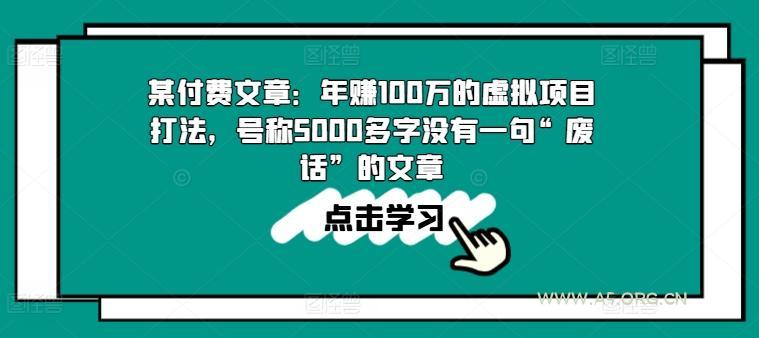 某付费文章:年赚100w的虚拟项目打法,号称5000多字没有一句“废话”的文章-A5资源网