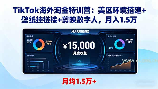 TikTok海外淘金特训营:美区环境搭建+壁纸挂链接+剪映数字人,月入1.5万-A5资源网
