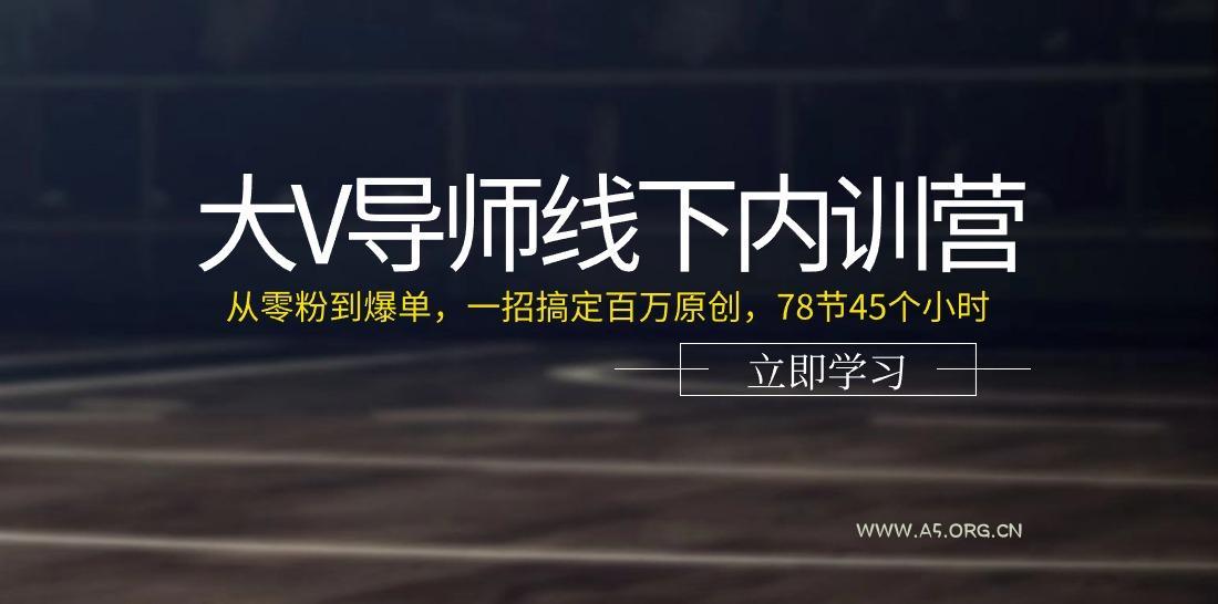 大V导师线下内训营：从零粉到爆单，一招搞定百万原创(78节45个小时)-A5资源网