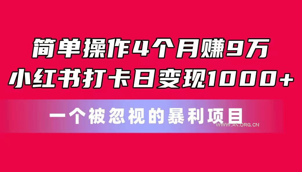 简单操作4个月赚9万!小红书打卡日变现1000+!一个被忽视的暴力项目-A5资源网