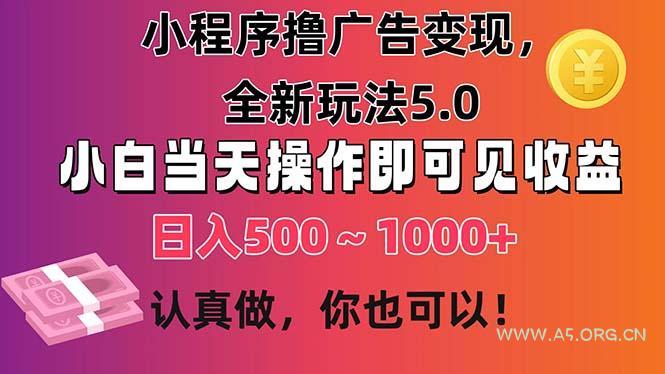 小程序撸广告变现，全新玩法5.0，小白当天操作即可上手，日收益 500~1000+-A5资源网
