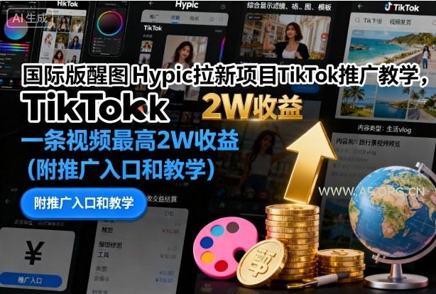 国际版醒图Hypic拉新项目TikTok推广教学,一条视频最高2W收益(附推广入口和教学)-A5资源网