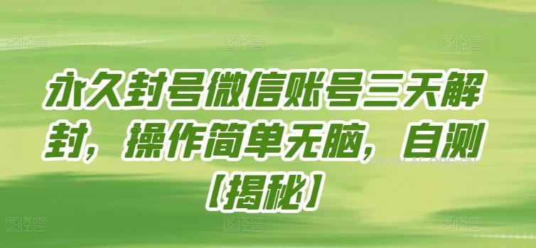 永久封号微信账号三天解封,操作简单无脑,自测【揭秘】-A5资源网