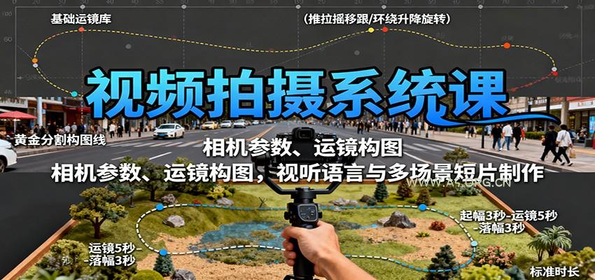 视频拍摄系统课:相机参数、运镜构图,视听语言与多场景短片制作-A5资源网