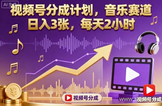 视频号分成计划,音乐赛道,日入3张,每天2小时-A5资源网