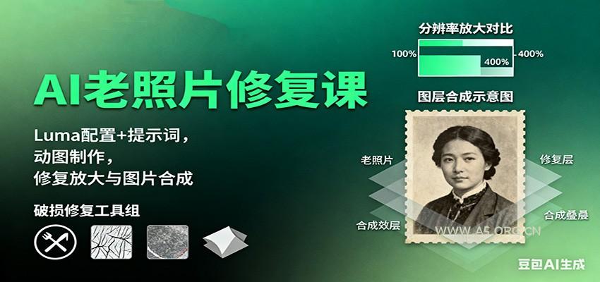 AI老照片修复课:Luma配置+提示词,动图制作,修复放大与图片合成-A5资源网