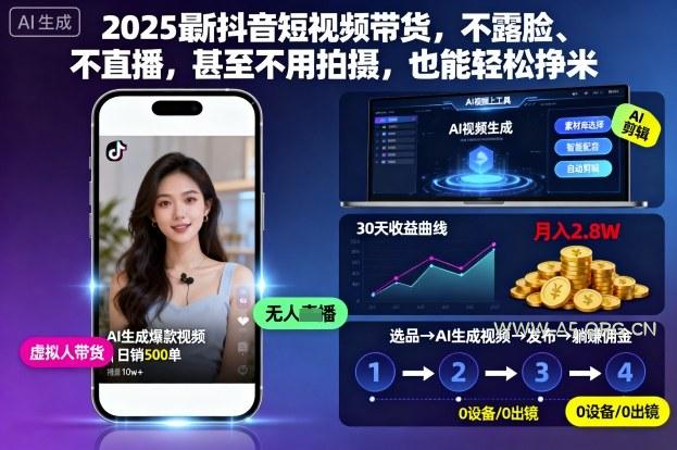 2025最新抖音短视频带货,不露脸、不直播,甚至不用拍摄,也能轻松挣米-A5资源网
