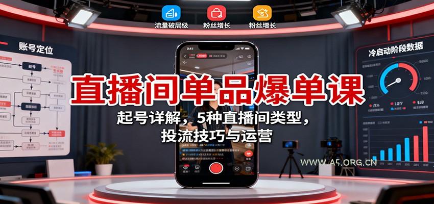 直播间单品爆单课：起号详解，5种直播间类型，投流技巧与运营-A5资源网