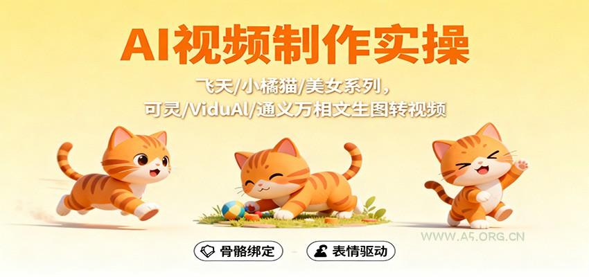AI视频制作实操,飞天/小橘猫/美女系列,可灵/ViduAl/通义万相文生图转视频-A5资源网