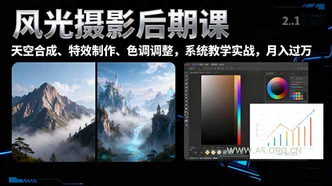 风光摄影后期课,一键换天空合成、特效制作、色调调整,月入过万-A5资源网