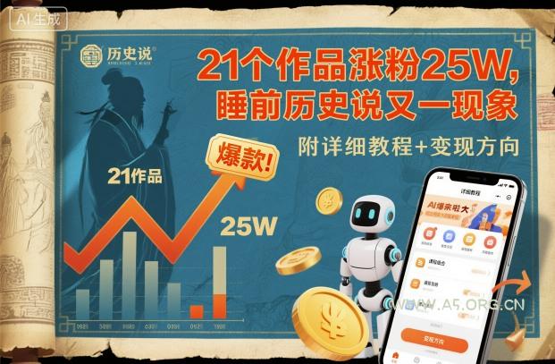 21个作品涨粉25W,睡前历史说又一现象级AI内容大爆款来啦,附详细教程+变现方向-A5资源网