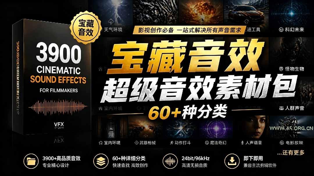 宝藏音效合集包!60+多种音效分类,共计3900个,分类清晰,全中文分类,高品质剪辑音效素材包-小红泡